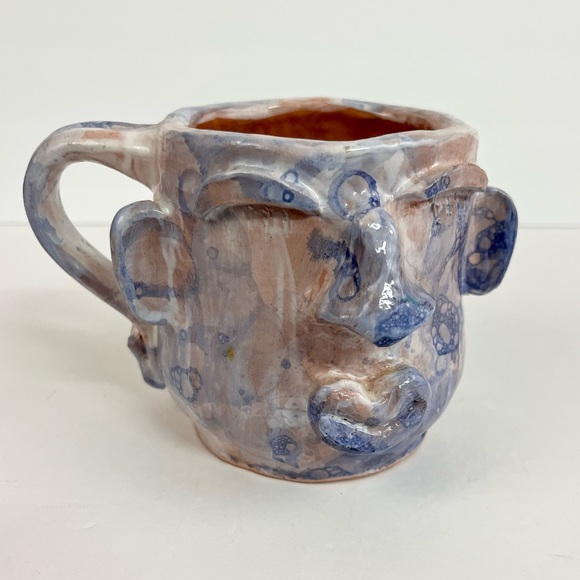 Studio Art Pottery Face Mug Fish Lips Artist Signed Purple White Cream Decor - Picture 6 of 13